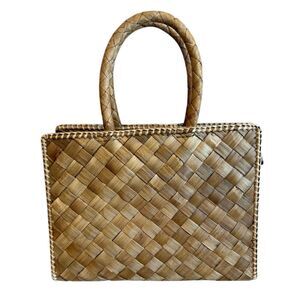 Lois Hill Rattan Woven Leopard Print Tote Bag